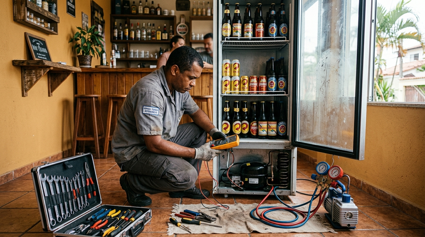 Substituição de termostato de cervejeira em serviço técnico em Santo André‑SP