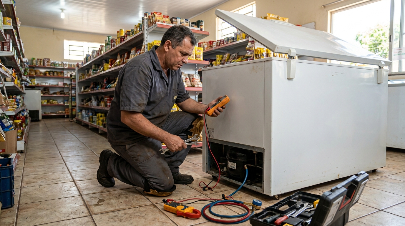 Substituição de termostato de freezer em visita técnica em Santo André‑SP
